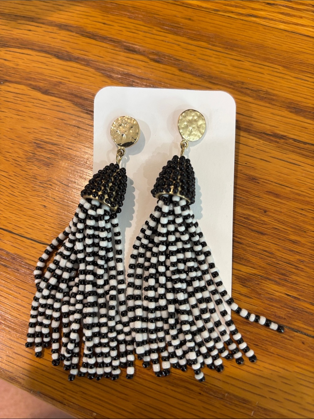 Black & White Beaded Tassel Drop Earrings - Fashion Jewelry